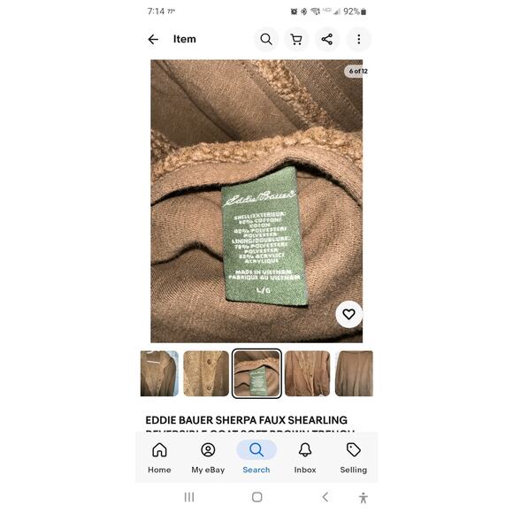 EDDIE BAUER SHERPA FAUX SHEARLING REVERSIBLE COAT SOFT BROWN TRENCH SOFT XL - Picture 15 of 16